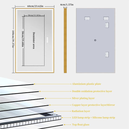 Gold Frame LED Bathroom Mirror with Dimmable Lights and Anti-Fog - LP Replenish