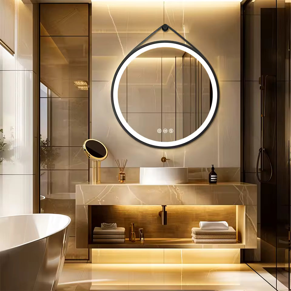 Large Round LED Bathroom Mirror with Anti-Fog, Touch Sensor