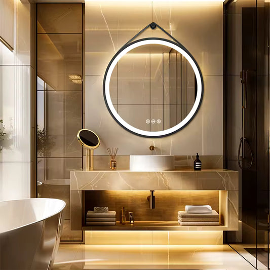 Large Round LED Bathroom Mirror with Anti-Fog, Touch Sensor
