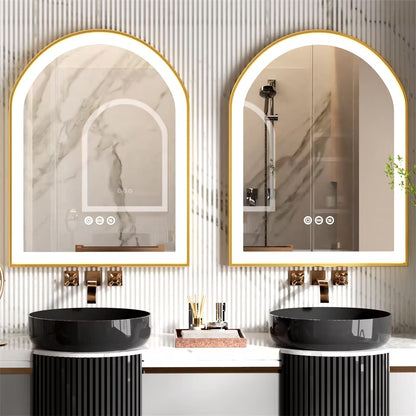 High-End LED Bathroom Mirror with Demister and Memory Function, Arch Framed, 3 Lighting Modes - LP Replenish