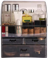 Clear Ribbed Pattern Large Clear Makeup Organizer with Drawers and Lid - LP Replenish