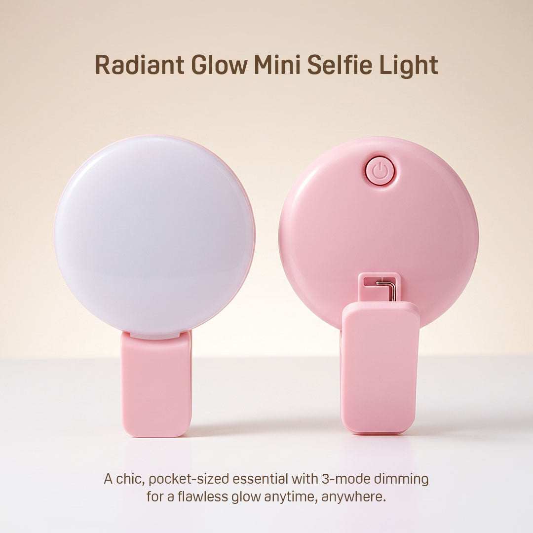 RadiantGlow Mini Clip-On Selfie Light for Phone & Tablet, 3-Mode Dimming