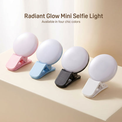 RadiantGlow Mini Clip-On Selfie Light for Phone & Tablet, 3-Mode Dimming