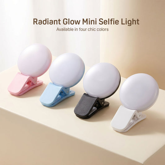 RadiantGlow Mini Clip-On Selfie Light for Phone & Tablet, 3-Mode Dimming