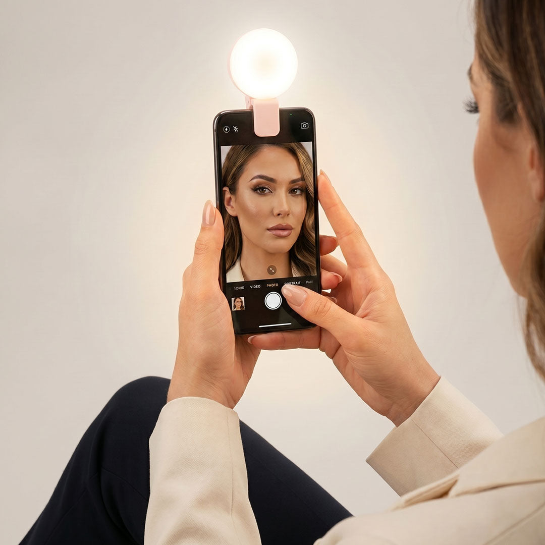 RadiantGlow Mini Clip-On Selfie Light for Phone & Tablet, 3-Mode Dimming