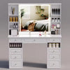 Large Vanity Desk with Lighted Mirror and 9 Drawers, Built-In Wireless Charger and Mini Fridge - LP Replenish