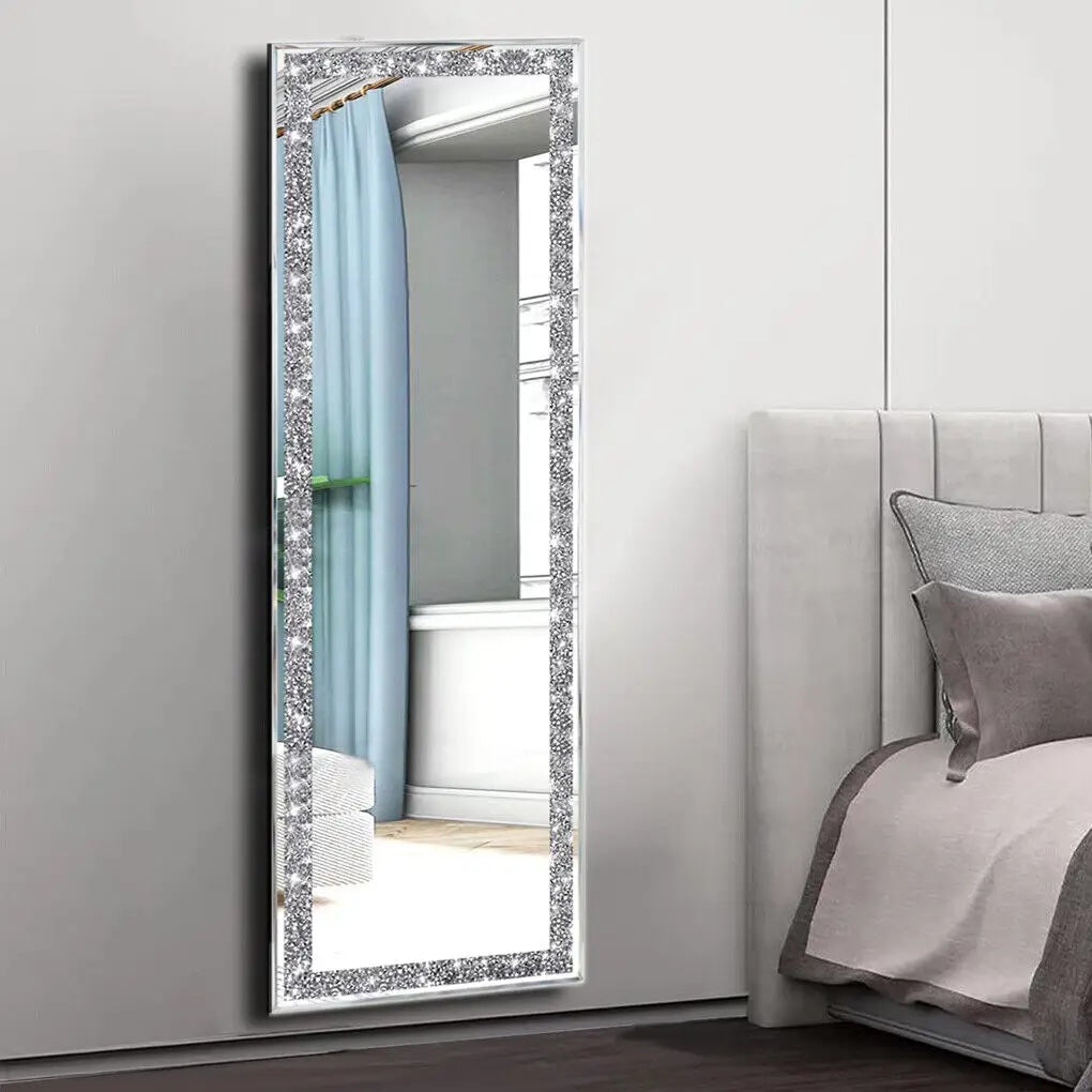 Large Silver Crystal Vanity Mirror for Bedroom Wall Mounted