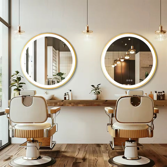 Round Bathroom Vanity Mirror with Gold Frame | Waterproof LED, 24 or 32 inch