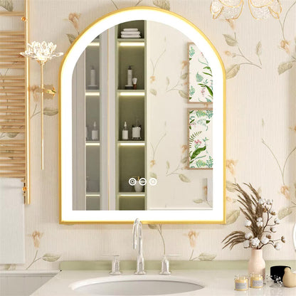 High-End LED Bathroom Mirror with Demister and Memory Function, Arch Framed, 3 Lighting Modes - LP Replenish