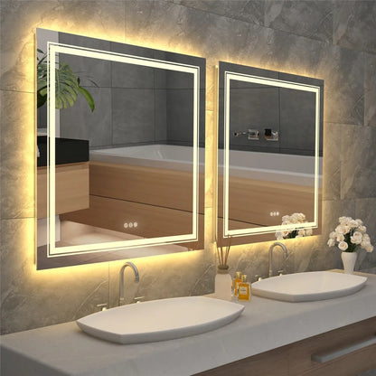 Square Illuminated Bathroom Mirror with Dimmable LED Lights & Anti-Fog - LP Replenish