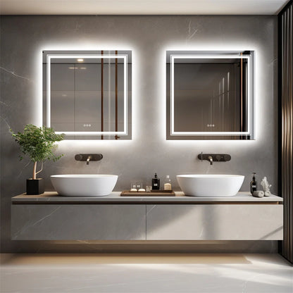 Square Illuminated Bathroom Mirror with Dimmable LED Lights & Anti-Fog - LP Replenish
