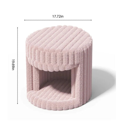 VanitiSeat Princessa | Faux Rabbit Fur Vanity Stool with Hidden Cat Bed, Blush Pink, Grey