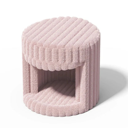 VanitiSeat Princessa | Faux Rabbit Fur Vanity Stool with Hidden Cat Bed, Blush Pink, Grey