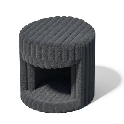 VanitiSeat Princessa | Faux Rabbit Fur Vanity Stool with Hidden Cat Bed, Blush Pink, Grey