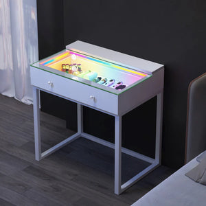 VanitiBar Icon 1.0 | Small Glass Top Vanity Desk With RGB Lighting & Mirror