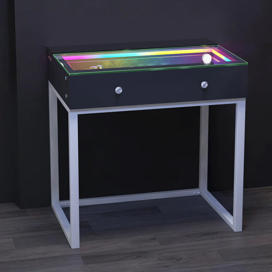 VanitiBar Icon 1.0 | Small Glass Top Vanity Desk With RGB Lighting & Mirror