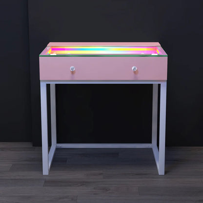 VanitiSet Icon 1.0 | Small Vanity Desk & Hollywood Mirror Set With RGB Glass Top Storage