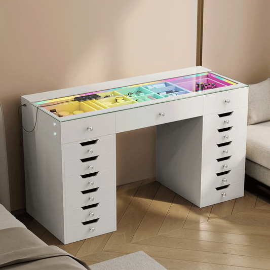 VanitiBar Majesti | Vanity Desk with 16 Drawers, RGB Lights