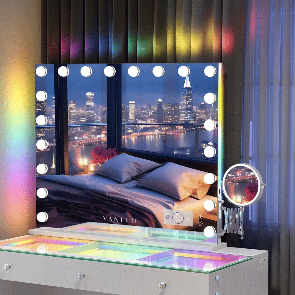 VanitiGlow Eclipse | Hollywood LED Vanity Mirror with 10x Extendable LED Magnifier