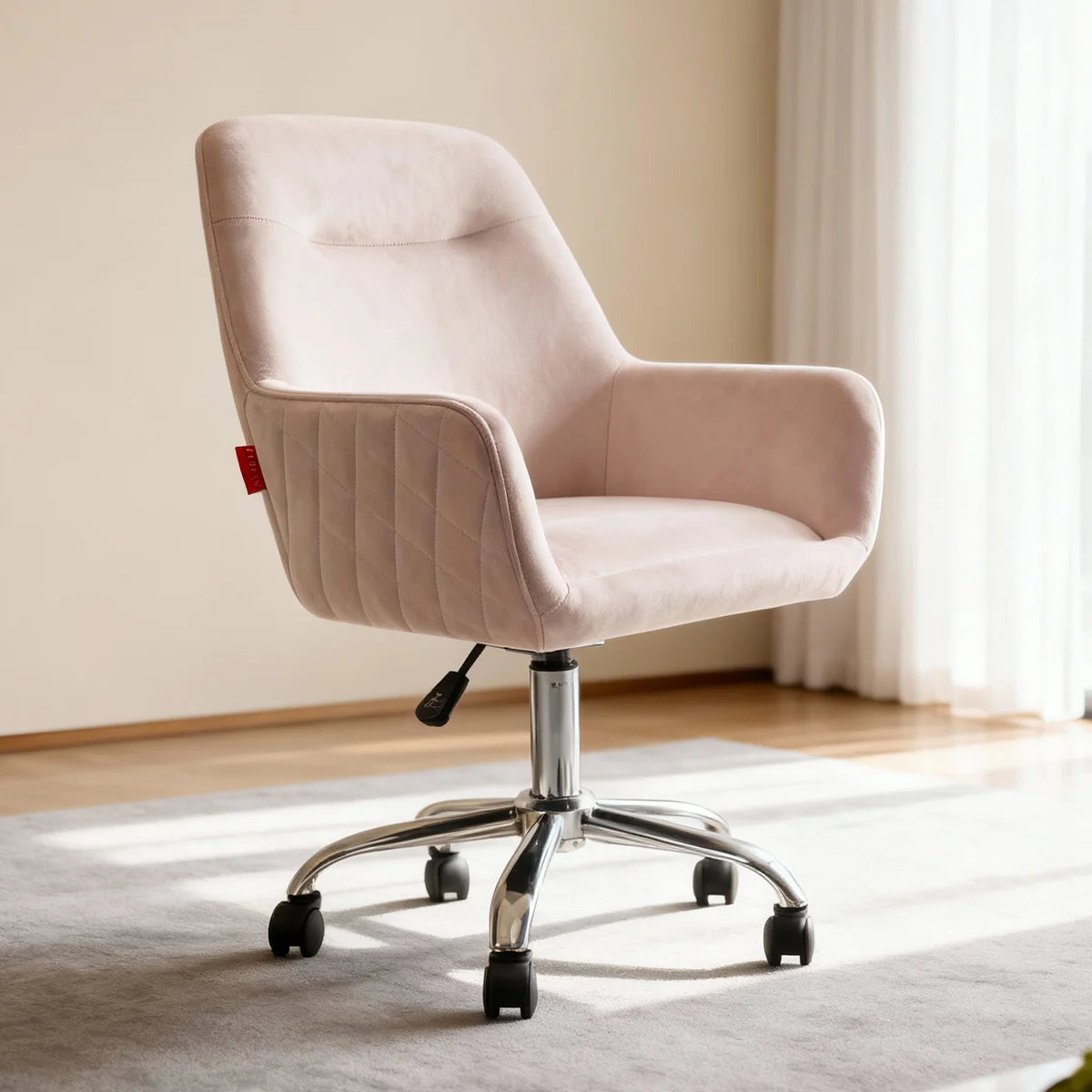 VanitiSeat Bellezza | Swivel Adjustable Velvet Chair, Cream, Pink & Grey