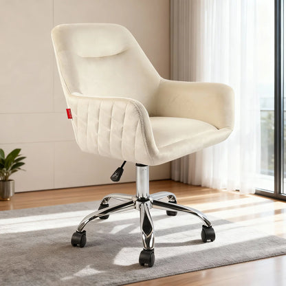 VanitiSeat Bellezza | Swivel Adjustable Velvet Chair, Cream, Pink & Grey