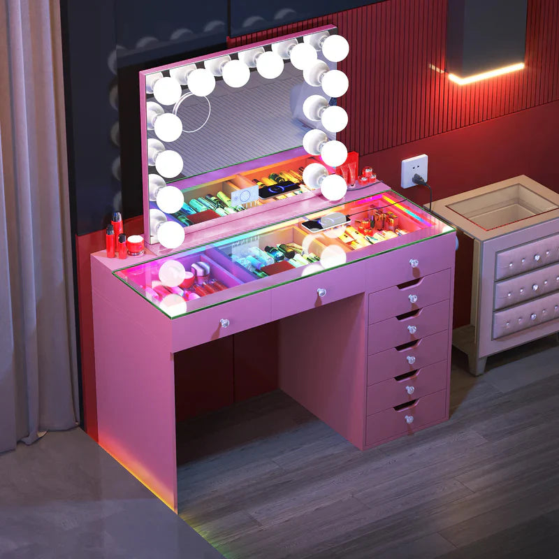 VanitiSet Pixie | Large Vanity Set with Hollywood Mirror & Desk