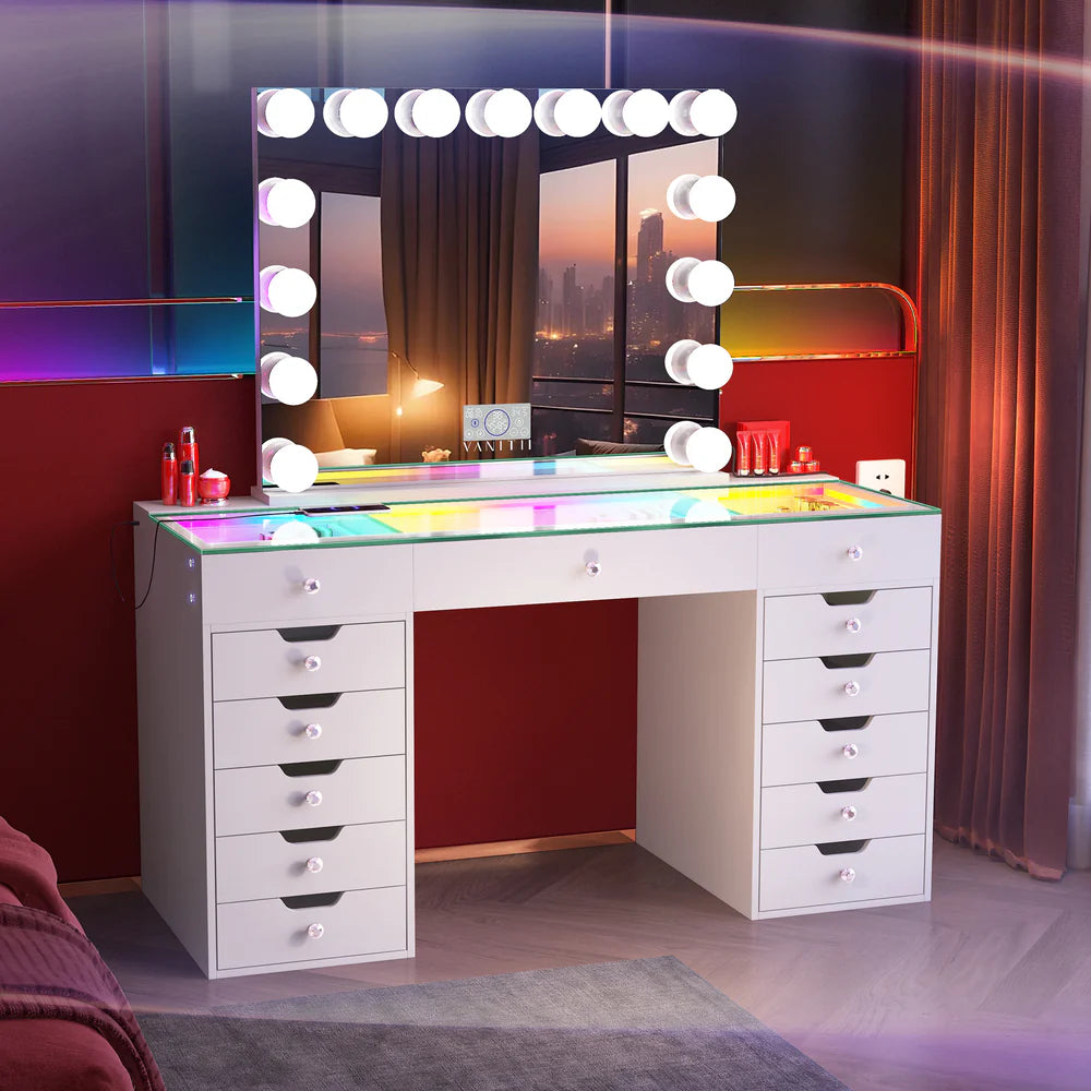 Hollywood Vanity Table with LED Mirror Set