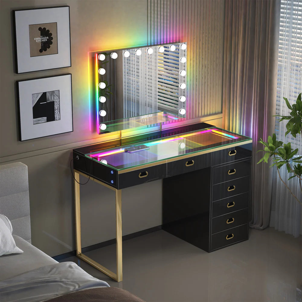 VanitiSet Royale | Luxury Vanity Desk and LED Mirror Set