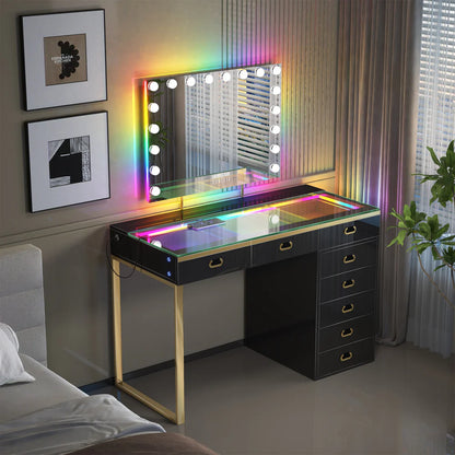 VanitiSet Royale | Luxury Vanity Desk and LED Mirror Set