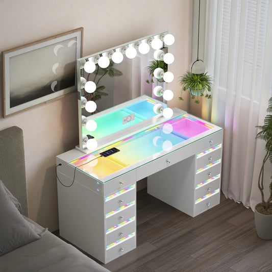 VanitiSet Solara | Modern 59" RGB Vanity LED Mirror and Desk Set