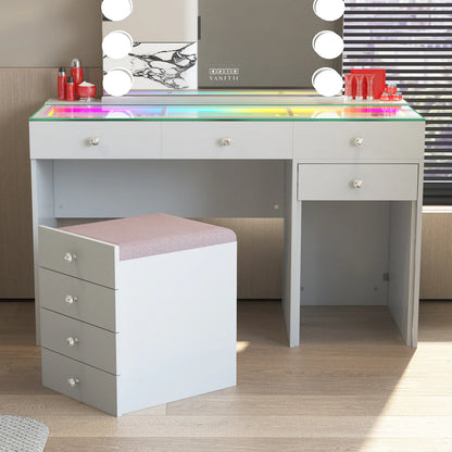 VanitiBar Nest – Vanity Desk with Hidden Chair, LED & 8 Drawers