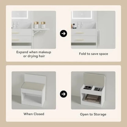 Compact Vanity Desk with Flip-Top Mirror, Storage Stool, and Drawers - LP Replenish
