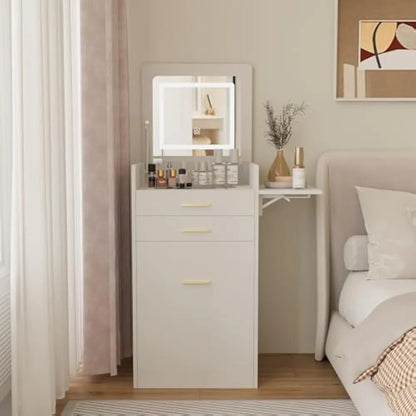 Compact Vanity Desk with Flip-Top Mirror, Storage Stool, and Drawers - LP Replenish
