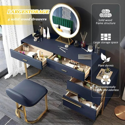 Vanity Desk with Adjustable LED Mirror, 4 Drawers, and Stool - LP Replenish