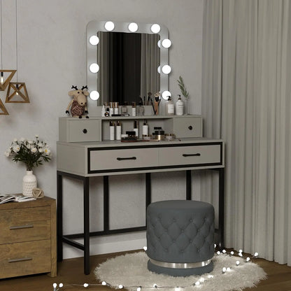 Vanity Desk with Hollywood Mirror, 4 Drawers, and Adjustable LED Lighting - LP Replenish