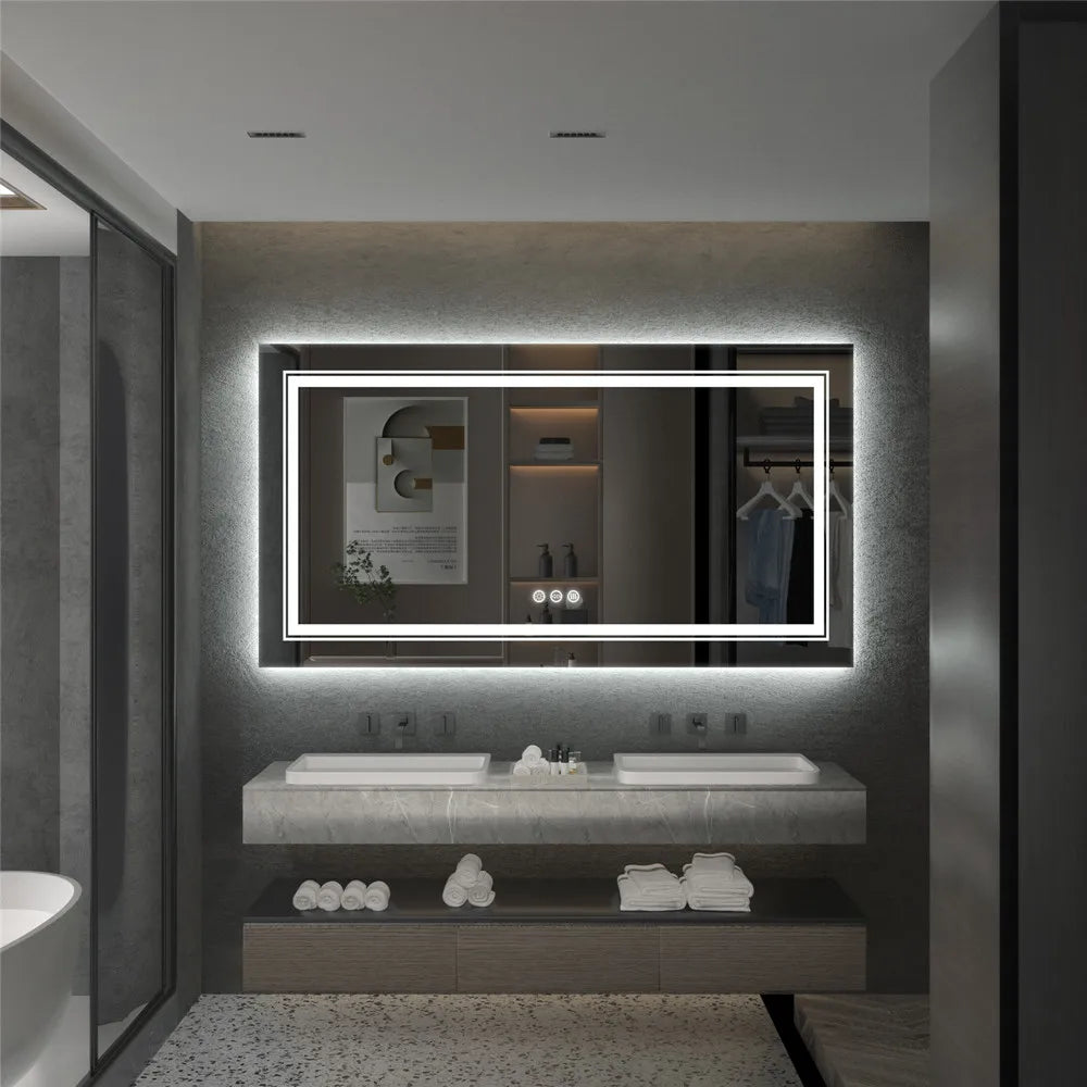 Waterproof Double Sink LED Vanity Mirror with Dimmable Lights - LP Replenish