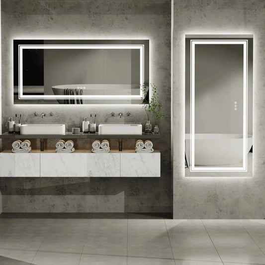 Waterproof Double Sink LED Vanity Mirror with Dimmable Lights - LP Replenish
