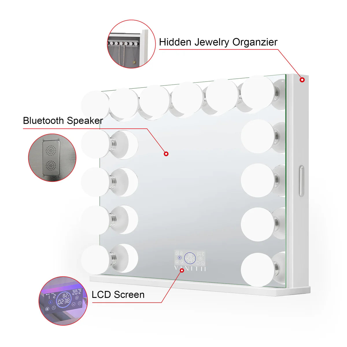 VanitiGlow Atelier | Hollywood LED Vanity Mirror with Hidden Jewelry Storage