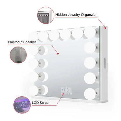 VanitiGlow Atelier | Hollywood LED Vanity Mirror with Hidden Jewelry Storage