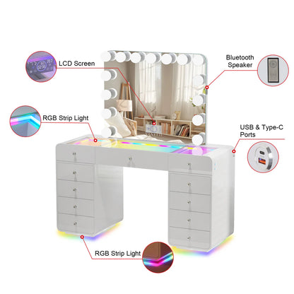 VanitiSet Luma Arc | Modern Glam Vanity Desk with Hollywood Mirror and Storage
