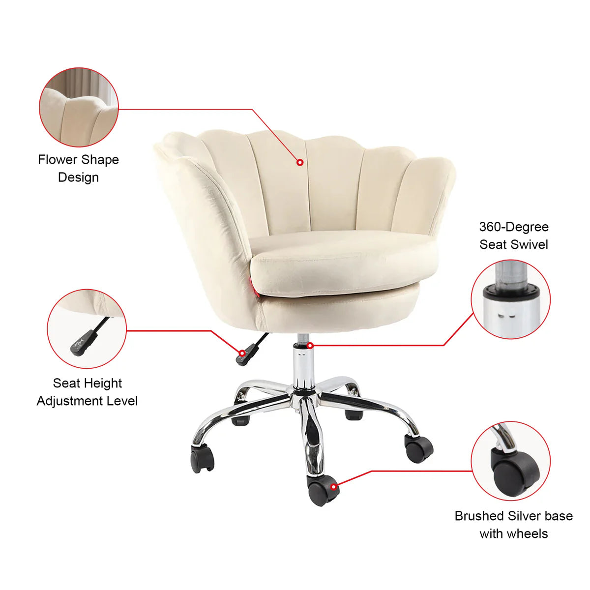 VanitiSeat Anna Soft | Adjustable Swivel Vanity Chair with Wheels