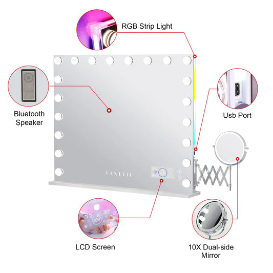 VanitiGlow Eclipse | Hollywood LED Vanity Mirror with 10x Extendable LED Magnifier