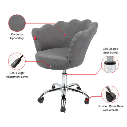 VanitiSeat Rosette | Corduroy Swivel Vanity Chair, Adjustable Height