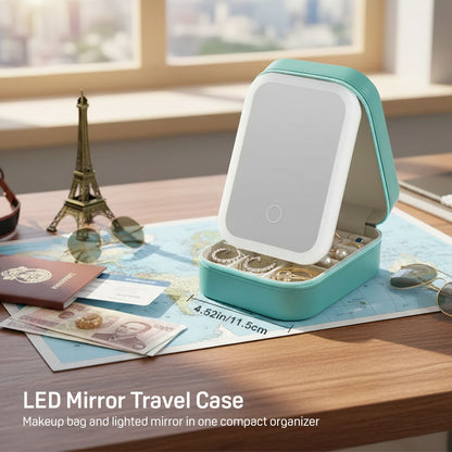 GoGlow Chic | Travel Makeup Mirror with Storage, LED Light Portable Organizer Case