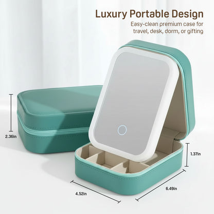 GoGlow Chic | Travel Makeup Mirror with Storage, LED Light Portable Organizer Case