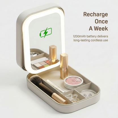 GoGlow Chic | Travel Makeup Mirror with Storage, LED Light Portable Organizer Case
