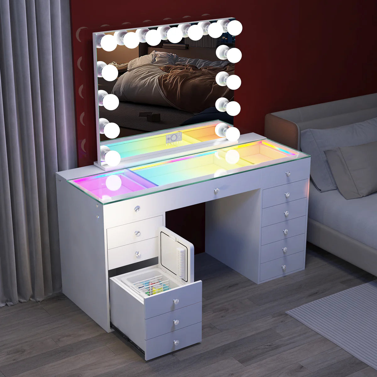 VanitiBar Chill | Vanity Desk with Built In Mini Fridge