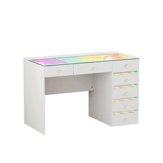 VanitiBar Solara 7 | 7 Drawer Makeup Vanity with RGB Lights, USB & Type-C Ports