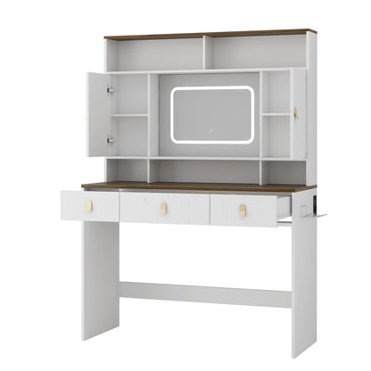 Farmhouse Dressing Table with Lighted Mirror, Adjustable Lighting, and Storage - LP Replenish