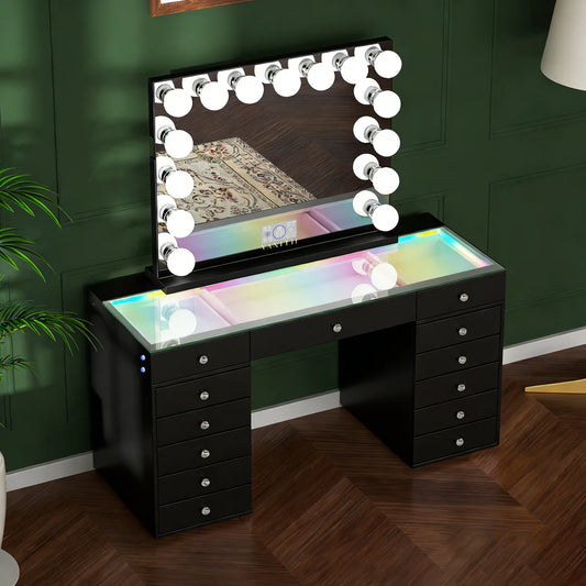 VanitiSet Solis | Classic Vanity Desk and LED Mirror Set